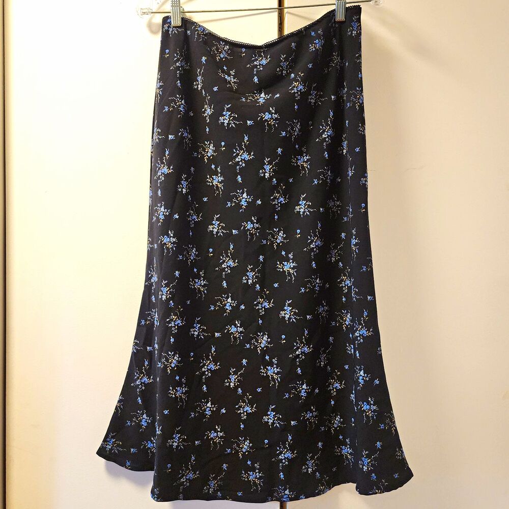 Wild Fable Black Blue Floral Slip Midi Skirt Fairy Grunge Y2k Retro Womens Med